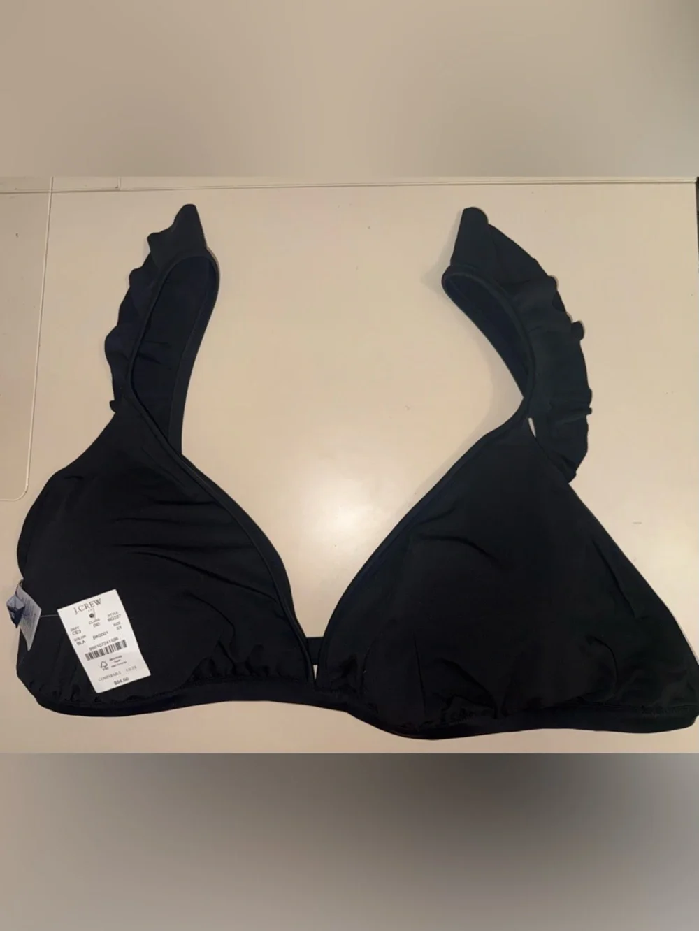 J. Crew Black Ruffle-Trim Triangle Bikini Top